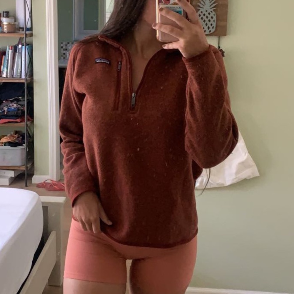Red Patagonia quarter zip up jacket
